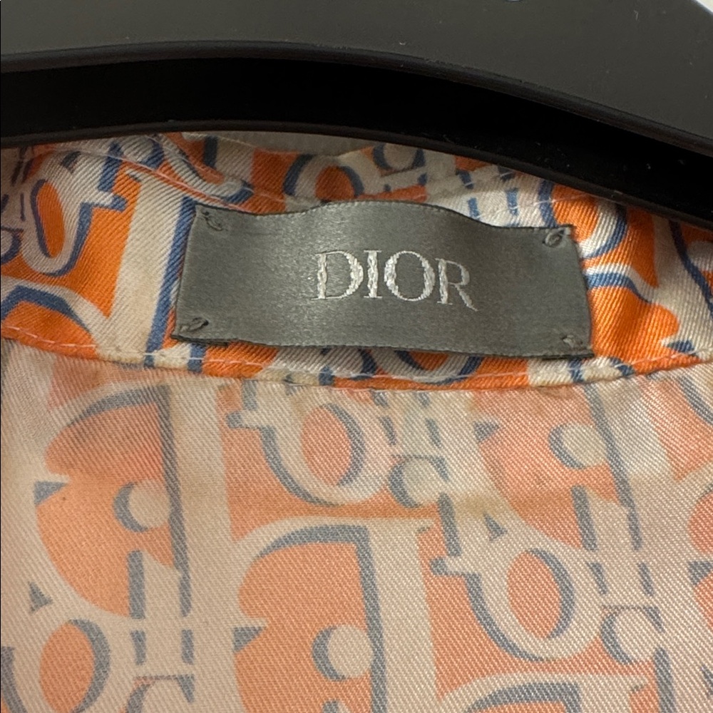 Dior Orange White Monogram Short Sleeve Button-Down Shirt - Picture 4 of 12